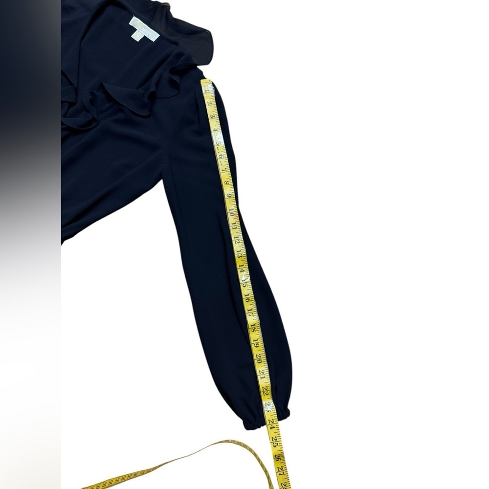 MICHAEL Michael Kors .Black Jumpsuit with Wrap V-Neck and Flowing Wide-Leg Pants - Picture 8 of 11
